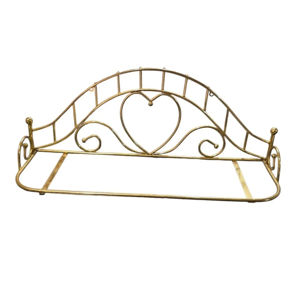 Vintage Brass Heart Wall Shelf Gold Metal Arche Scrollwork Floating Display Rack
